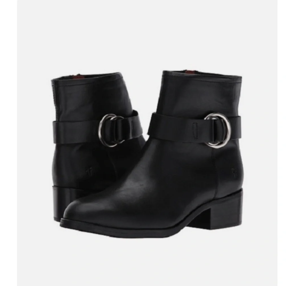 Frye Kristen Harness Short Boot Black Smooth Antique Pull Up 7 B MSRP $358